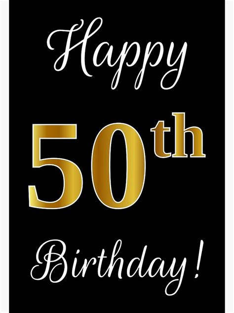 Elegant Faux Gold Look Number Happy 50th Birthday Black