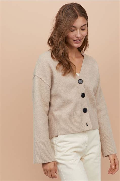 Wool Blend Cardigan Beige Ladies Handm Gb Pullover Sweater Women
