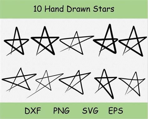 10 Star Bundle Svg Hand Drawn Stars Svg Eps Png Etsy