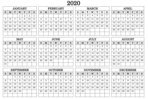 Printable Calendar Year 2020 Holidays Fillable Pdf Set