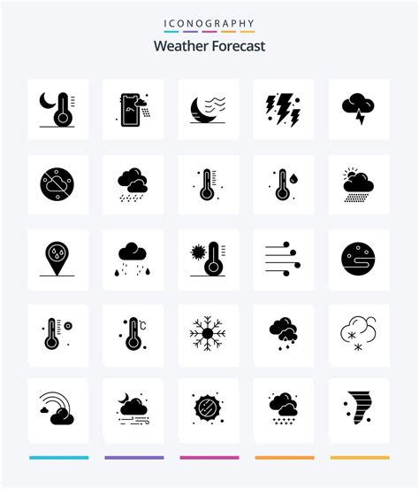 Creative Weather 25 Glyph Solid Black Icon Pack Such As Lightning