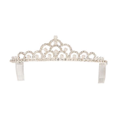 Silver Tiara With Rhinestone And Pearl Accents