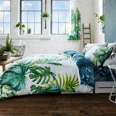 Botanical Palm Leaves Duvet Cover Set Reversible Double And King Size Ebay