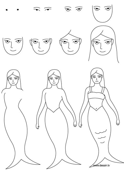 Step By Step How To Draw A Mermaid At Drawing Tutorials
