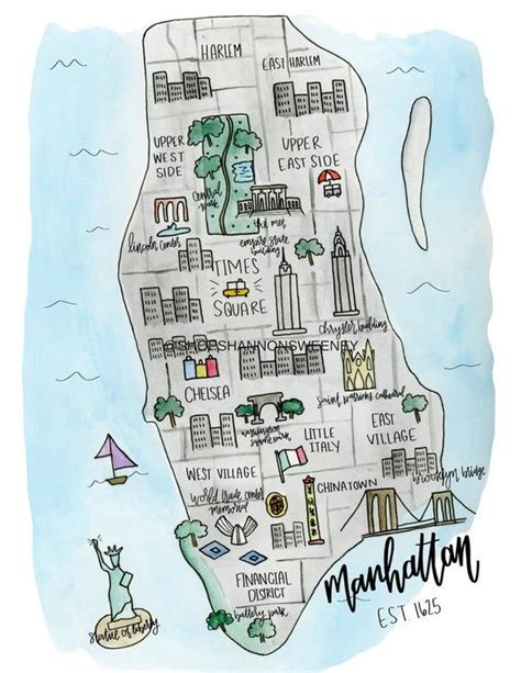 An Illustrated Map Of Manhattan New York