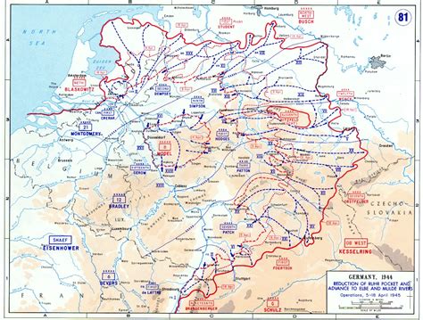 Map Of Allied Advance To The Elbe And Mulde Rivers April 1945