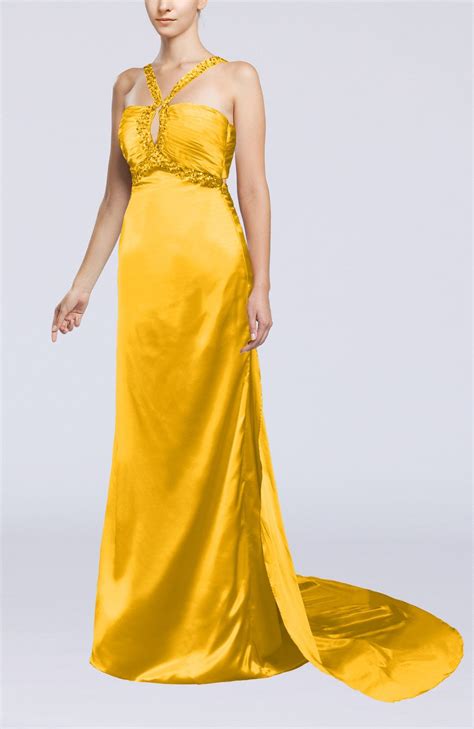 Yellow Prom Dress Sexy Sheath Thick Straps Sleeveless Hook Up Silk Like Satin Bjsbridal