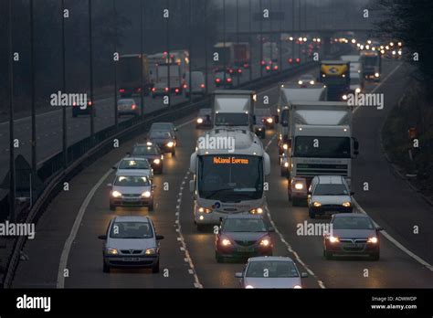Southbound Traffic On M1 Motorway In Northampton United Kingdom Stock