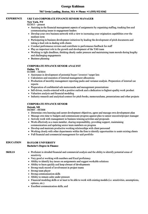 corporate finance senior resume samples velvet jobs