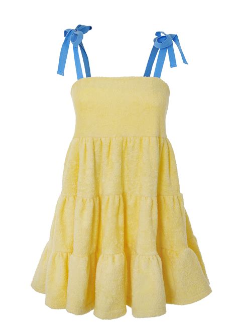 Short Terry Cloth Dress With Ruffles In Pale Yellow Andyvil