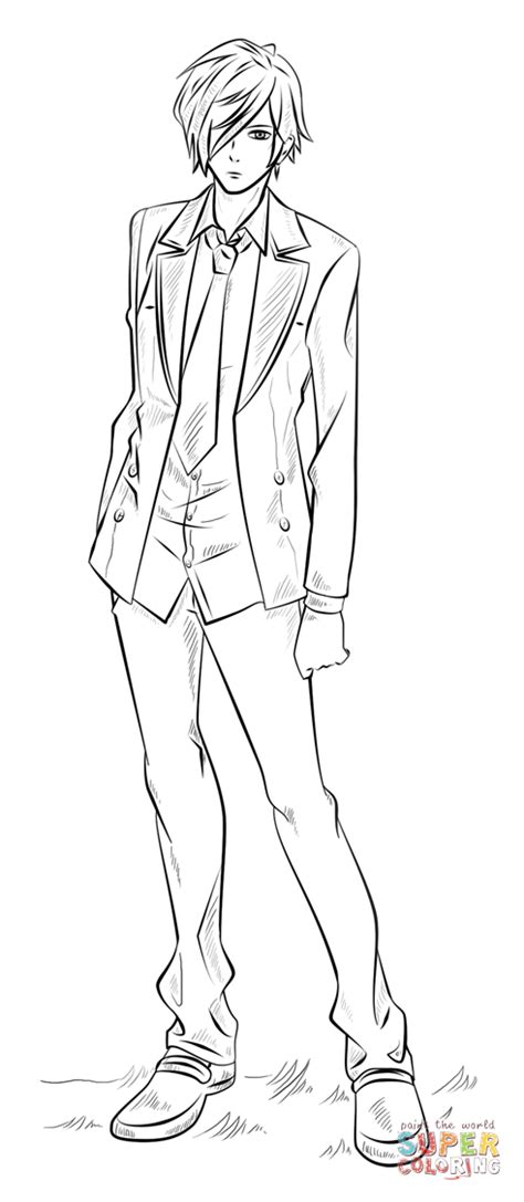 Anime Male Body Outline Sketch Coloring Page