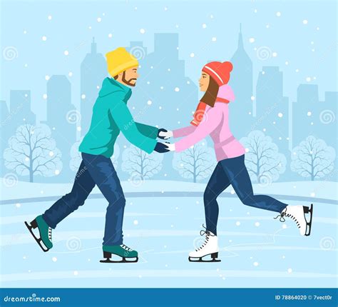 Couple Skating On Ice Rink Stock Vector Illustration Of Romance