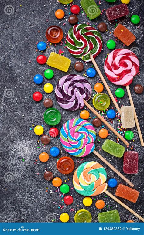 Assortment Of Colorful Candies And Lollipops Stock Photo Image Of