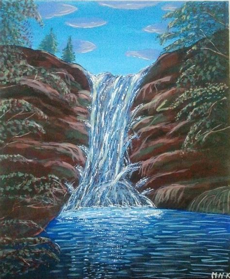 Waterfall Painting By Mehveen Khan Fine Art America