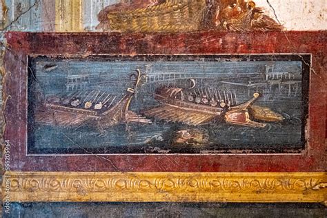 Ancient Roman Soldier In The War Ship Ancient Fresco In A House In