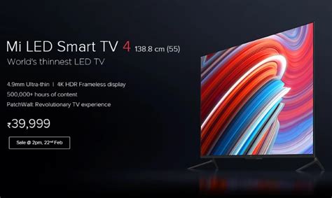 Mi Tv 4 Smart Tv Launched In India At Rs 39999 The Worlds Thinnest