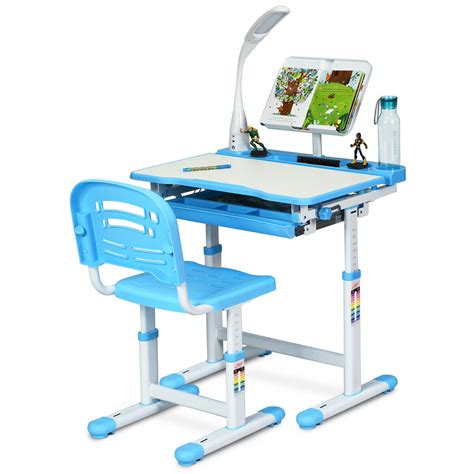 Single desk hot sale single desk and chair cheap classroom furniture metal frame height adjustable table set. Gymax Height Adjustable Kids Desk Chair Set Study Drawing ...