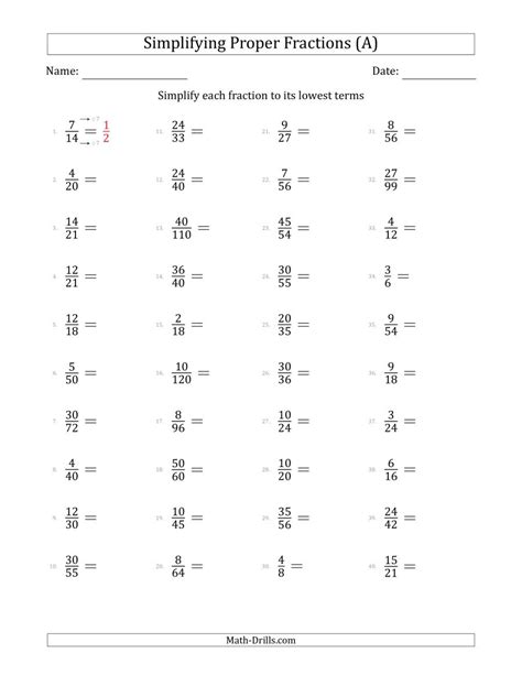 Our calculus worksheets are free to download, easy to use, and very flexible. Simplify Proper Fractions to Lowest Terms (Easier Version) (A)