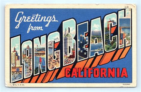 Postcard Ca Long Beach Large Letter Greetings From Long Beach Vintage