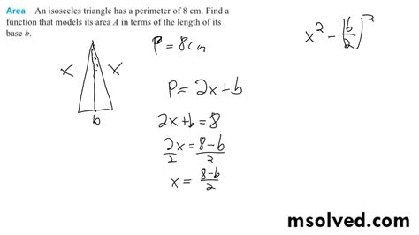 (i) base = 6 cm and height = 5 cm. Area An isosceles triangle has a perimeter of 8 cm - YouTube