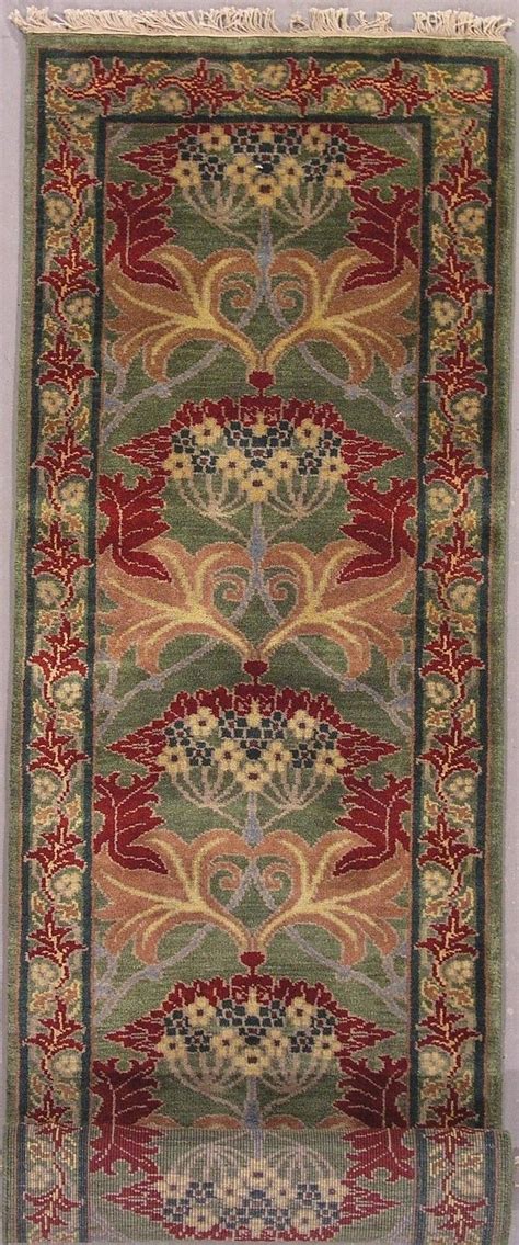 Signed Green William Morris 3x34 Art And Craft Runner Rug Carpet In Home