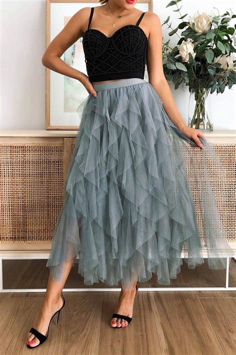 Glamour A Line Tulle Skirt In Grey Tulle Skirt Midi A Line Tulle