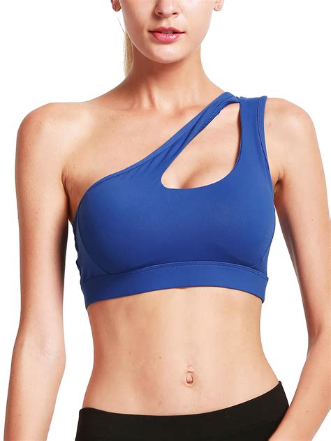 Dodoing Women S One Shoulder Cut Out Tank Top Workout Padded Sports Bra Post Surgery Bra Sexy