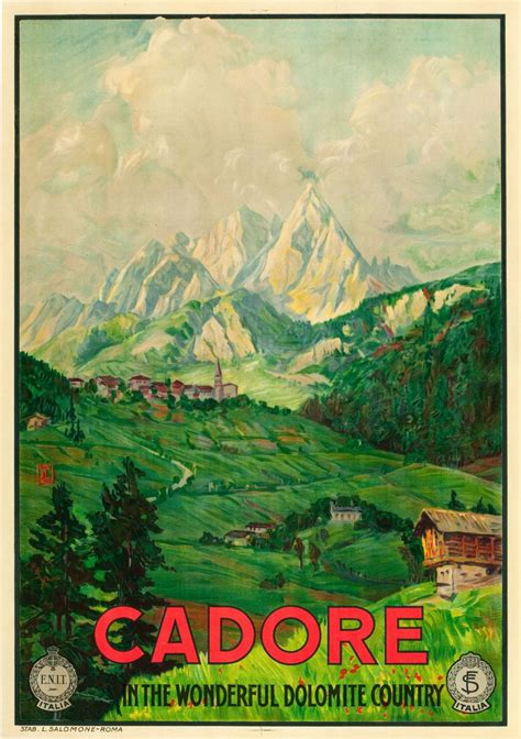 cadore italy travel poster dolomites province of belluno veneto northern italy vintage