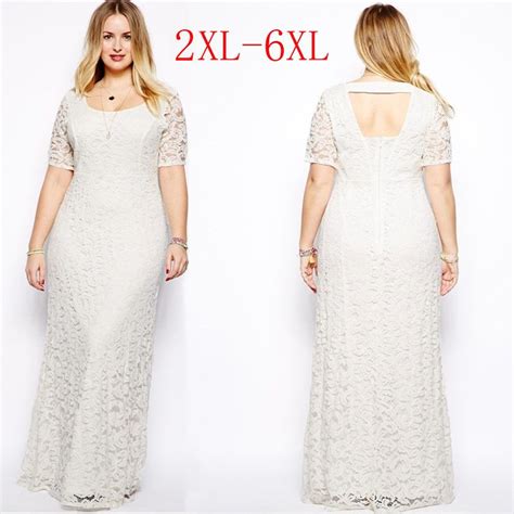 Womens Plus Size Maxi Dress With Sleeves Female Vestidos Long White Lace Dress 2xl 3xl 4xl 5xl
