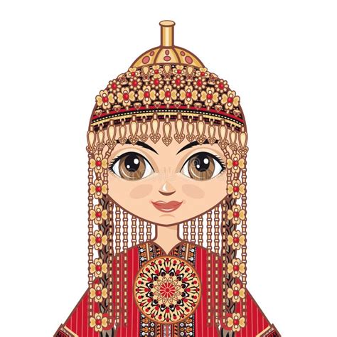 The Girl In Turkmen Dress Historical Clothes Stock Illustration