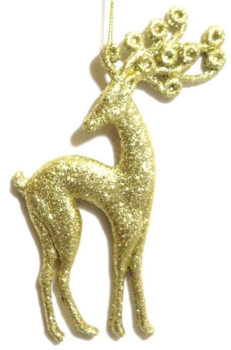 6 5 Gold Reindeer Christmas Tree Hanging Decoration Glitter Tree Ornament Bauble Beautiful