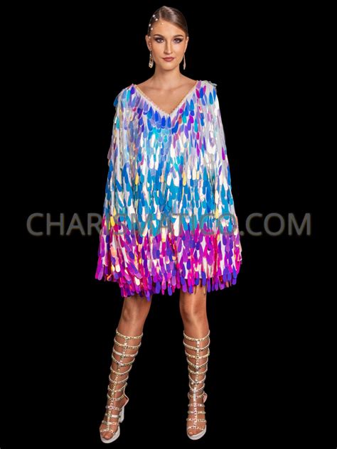 Dazzling Diva Teardrop Sequin Cape Wing Dress