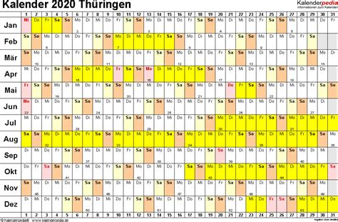 Gør din kalender personlig med fanebladene ovenfor. Kalender 2020 Thüringen: Ferien, Feiertage, PDF-Vorlagen