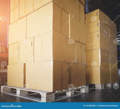Stack Of Shipment Cardboard Boxes On Wooden Pallet Package Box Packaging Manufactiring