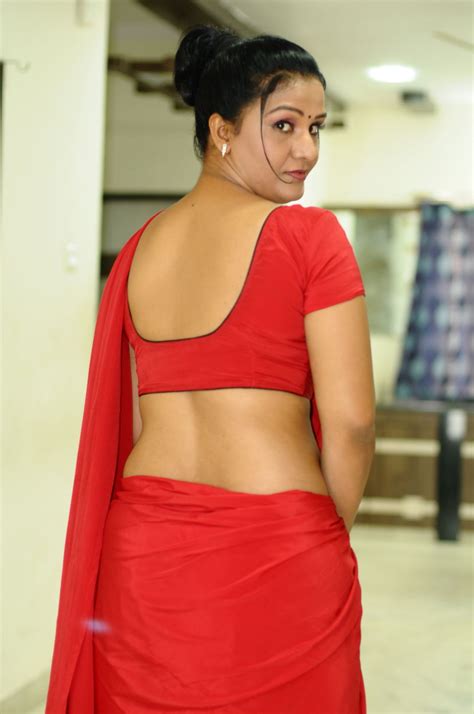 Telugu Actress Apoorva Aunty Hot In Red Saree Exposing Navel Indian Filmy Actress