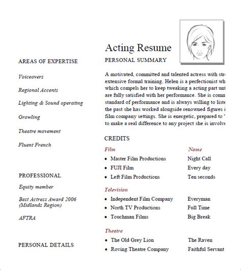 FREE Acting Resume Templates In Samples In PDF MS Word PSD Publisher Pages
