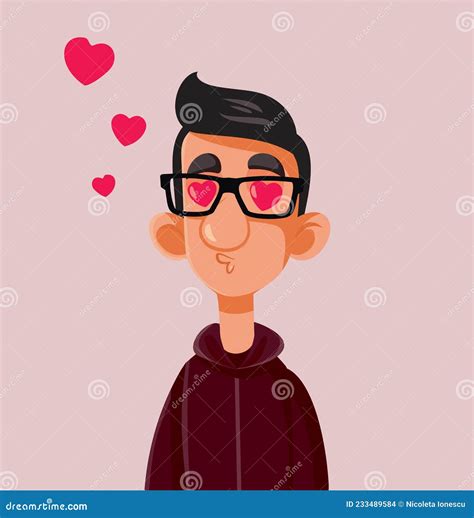 Young Man Falling in Love Vector Cartoon Illustration Stock Vector