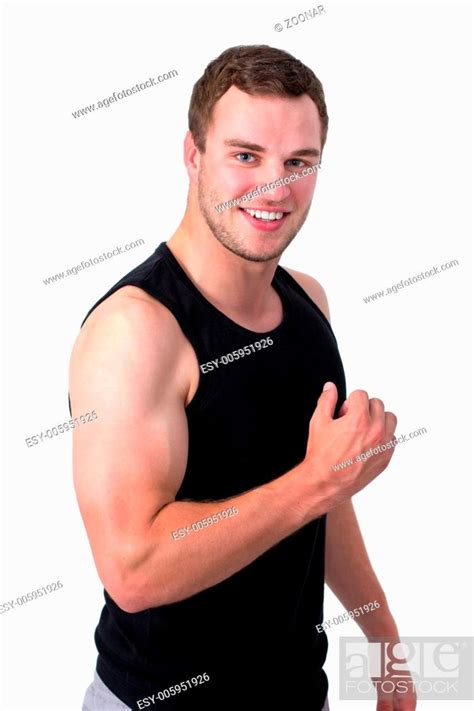 Young Attractive Man Flexing His Biceps Stock Photo Picture And Low