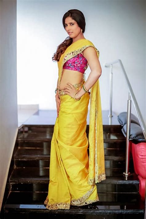 Telugu Actress Shravya Reddy In Yellow Saree Stylish Designer Sarees