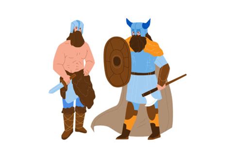 Viking Men Armoured With Axe And Shield Graphic By Sevvectors
