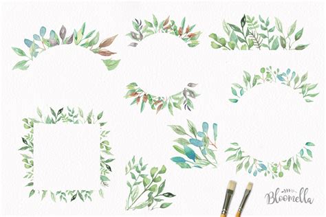 Leaf Frames Foliage Borders And Corners Green Watercolor Leaves By