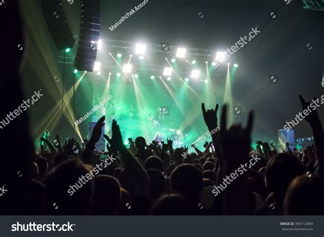 Silhouettes Concert Crowd Front Bright Stage Stock Photo 358112069