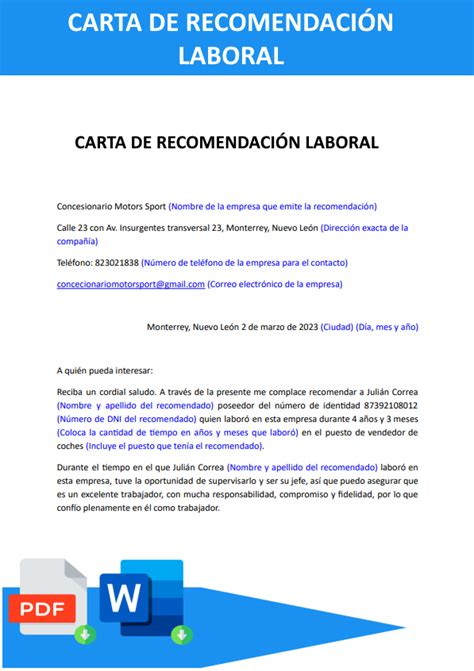 Formato De Carta Recomendacion Laboral Fresh Carta De Re Endacion Hot