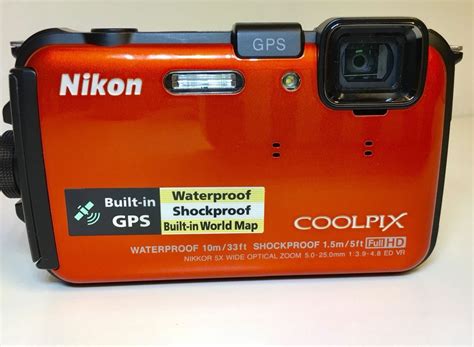 Nikon Coolpix Aw100 16mp Digital Camera Orange Shock And Water Proof Gps