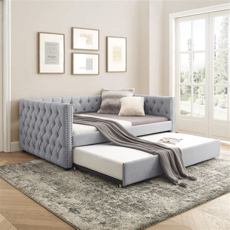 Harper Bright Designs Full Upholstered Daybed With Twin Size Trundle Upholstered Tufted Sofa