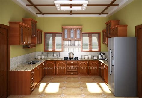 Evens Construction Pvt Ltd Kerala Kitchen With Wooden Cabinets