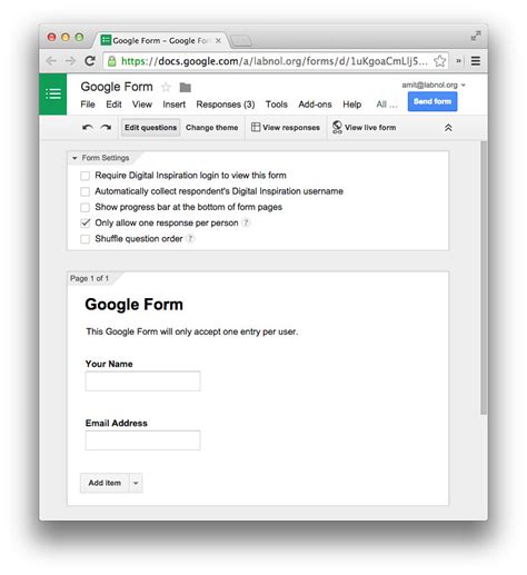 I always ask for the students id number (sid) because it makes sorting the information from the students easier. Restrict Google Forms to only Allow One Entry Per Person ...