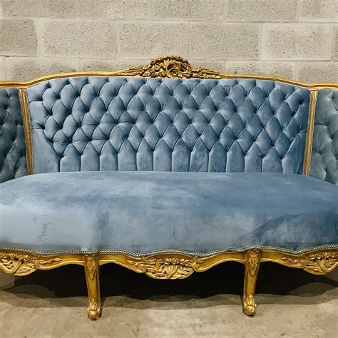 french tufted sofa light blue velvet french sofa tufted settee vintage furniture antique baroque