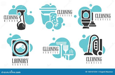 Conjunto De Logotipos De Los Servicios De Limpieza Etiquetas De La