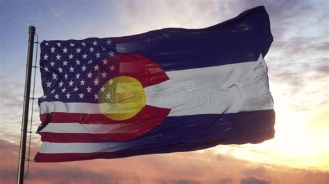Colorado And Usa Flag On Flagpole Usa And Colorado Mixed Flag Waving